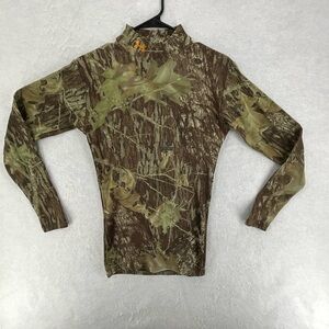 Under Armour Youth Medium Camouflage Mock Neck Compression Shirt Green